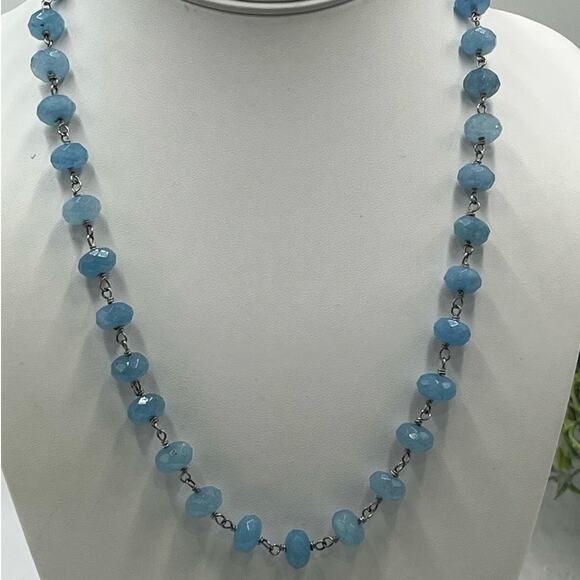 Sara Blaine Willow House Blue Jadeite Jade Sterling Single Strand Necklace - Picture 3 of 10